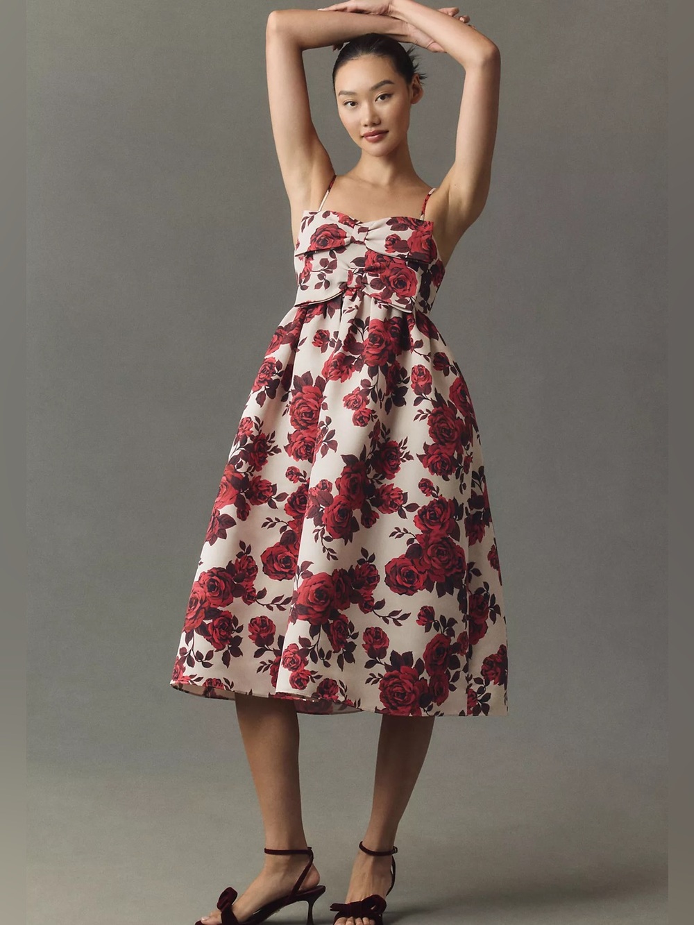 Sachin & Babi Sloane Taffeta Double-Bow Pleated Midi Dress Size 6 Floral New